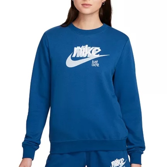 NWT Nike Women's NSW Club Fleece FT GX Crew Long Sleeve Sweatshirt Sz M in blue - Picture 5 of 10